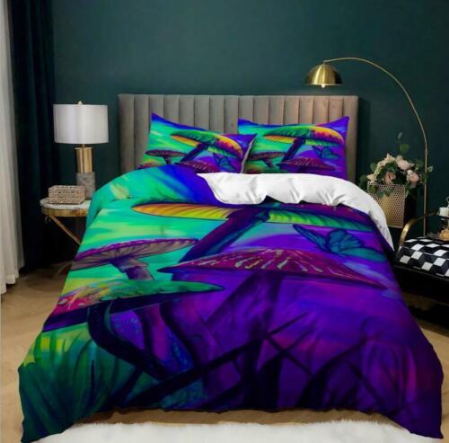 Mushroom World Quilt Duvet Cover Pillowcase Bedding Set Single Double King Size