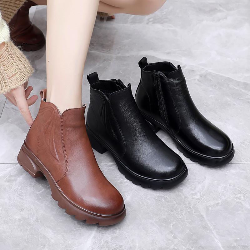 Fashion GKTINOO Short Boots Women 2024 New Winter Fur Women Ankle Boots Genuine Leather Large Size 43 Women's Chelsea Boots