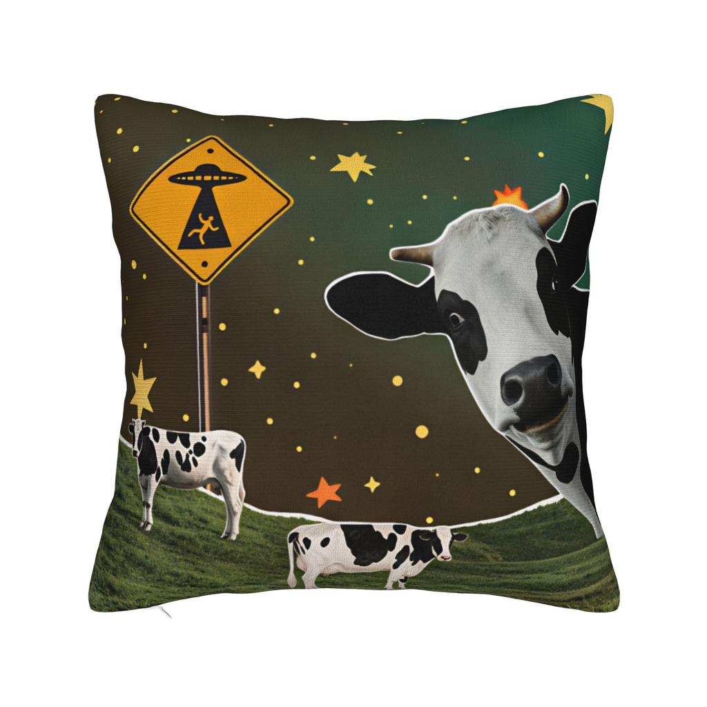 Pillow Case Retro UFO Kidnapped Cow Soft Pillow Cover Retro Trendy Cushion Cover Graphic Pillowcases For Sofa Home Decorative