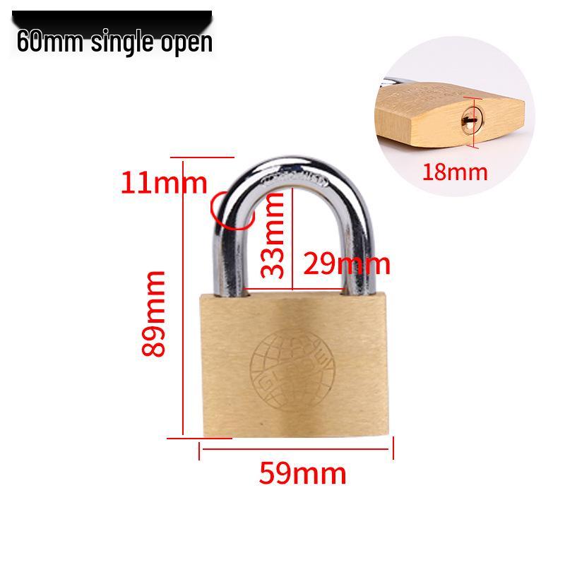 Small Brass Anti-Theft Padlock for Household Doors, Cabinets, and Dormitories with Thickened Lock Head and Key