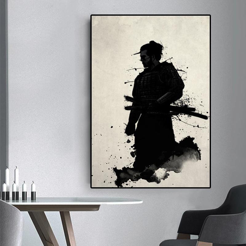 Abstraktní malba na plátně japonských samurajů Moderní plakáty a grafiky Quadros Nástěnné obrazy do obývacího pokoje Nástěnná dekorace Cuadros