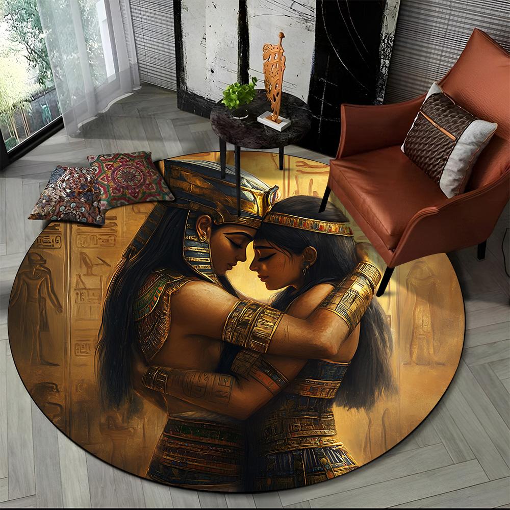 2025 New Ancient Egypt Hieroglyphic Mythology Wall Painting Glyph Round Carpet Rug for Bedroom Living Room Sofa,Decor Floor Mat