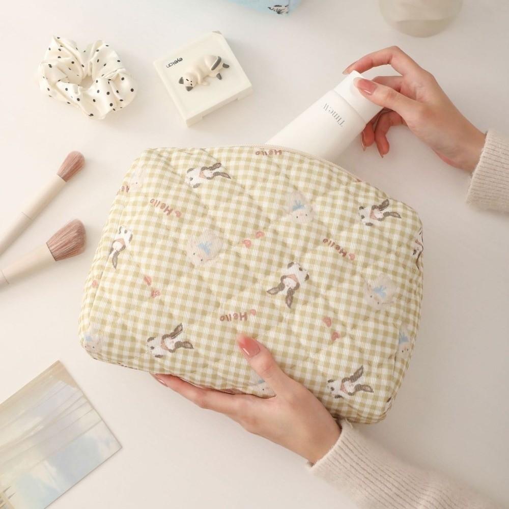 Portable Corduroy Quilted Makeup Bag Large Capacity Multi-Purpose Cosmetic Organizer Coin Purse