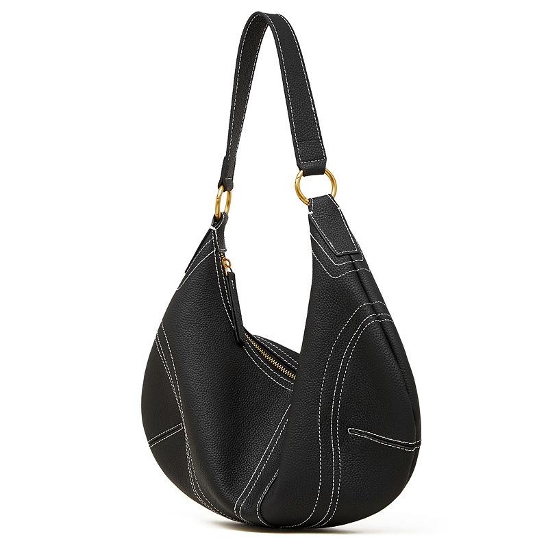Large Capacity First Layer Cowhide Armpit Bag Genuine Leather Casual Lazy Style Dumpling Bag Handbag Fashion Casual Croissant Mouth 38 bottom 35*4**23 чёрный