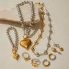Yori Popular Stainless Steel Heart-Shaped Ring Earrings Necklace Set 18K Golden Plated Daily Jewelry Accessories Set