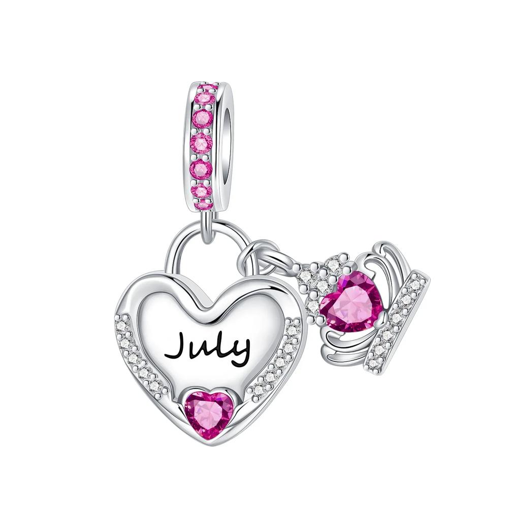 925  Silver January-December Birthday Stone Love Zircon Pendant Bead Fit Charms Necklace Bracelet Women Jewelry DIY Gift