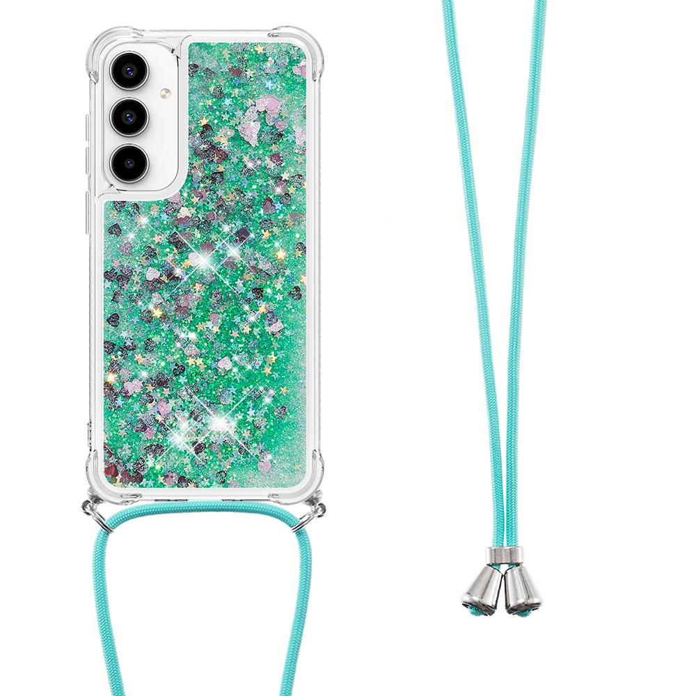 

For Samsung Galaxy A56 5G TPU Case Quicksand Design Phone Cover with Lanyard Green/Hearts