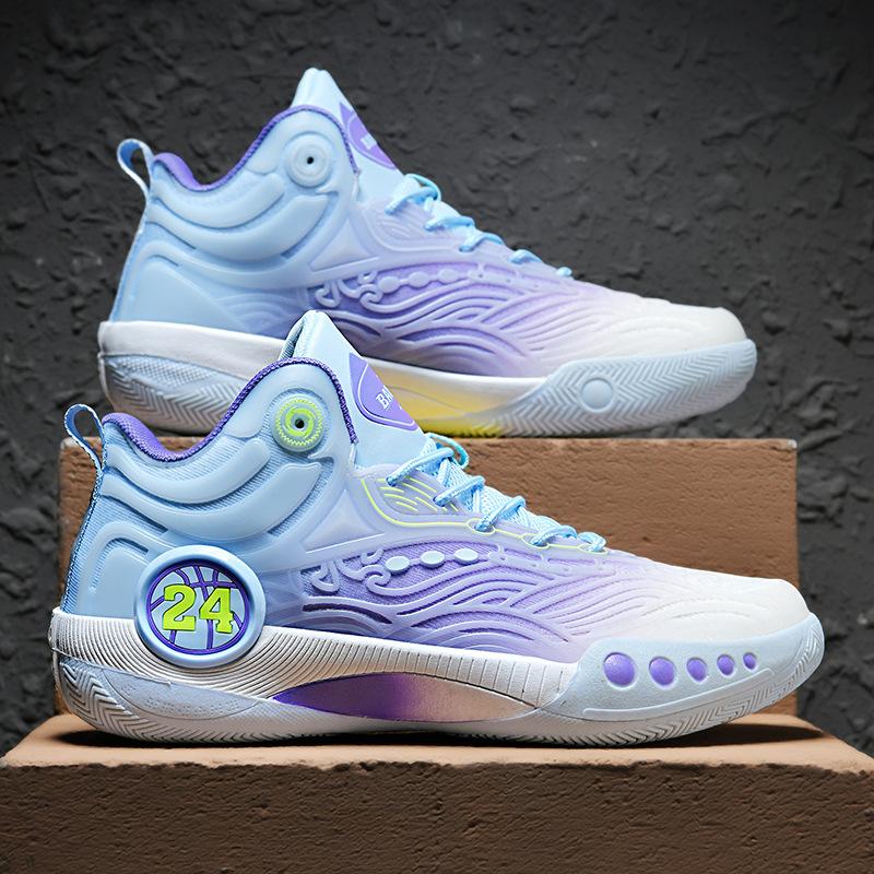 

High-Top New Rotary Buckle Sports Shoes Adult Men S And Women S Basketball Shoes Luminous Version Non-Slip Shock Absorption Actual Basketball Shoes 36