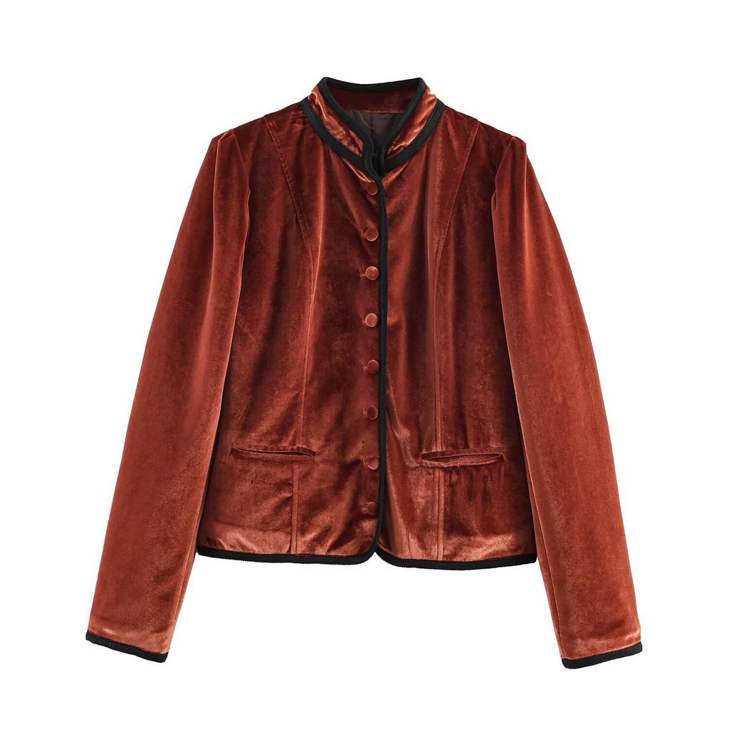 Frühling 2026 neue europäische und amerikanische grenzüberschreitende Damenbekleidung Streetwear kontrastfarbene Paspel Blazer w021 82959