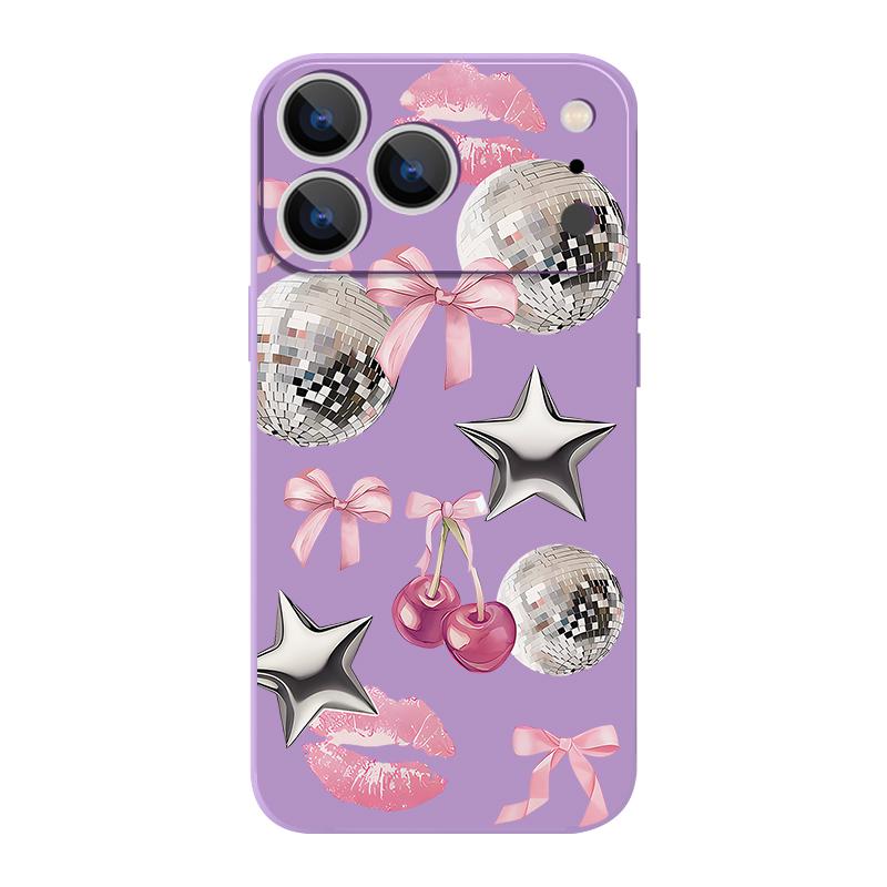 For iPhone 17 Pro Max Case Cherry Bowknots Lips Disco Ball Magnetic For Magsafe Silicone Cover For iPhone 16 Pro Max Funda iPhone 15 14 13 12 11 16E