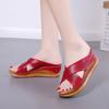 Foreign trade slippers spring and summer new thick-soled wedge heels middle-aged and elderly cool slippers women's hollowed-out large-size Roman wome
