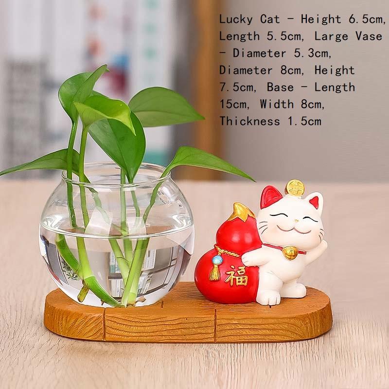 

Zhaocai Cat Hydroponic Creative Vase Utensils Vase Living Room Office Desktop Decoration Zhaocai Cat Green Rose Hydroponic