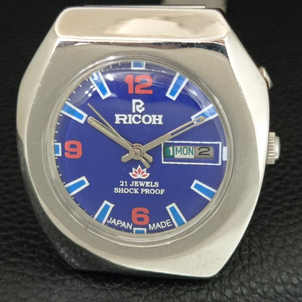 RICOH R31 AUTOMATIC VINTAGE JAPAN MENS BLUE COLOR DIAL WATCH a707608-1