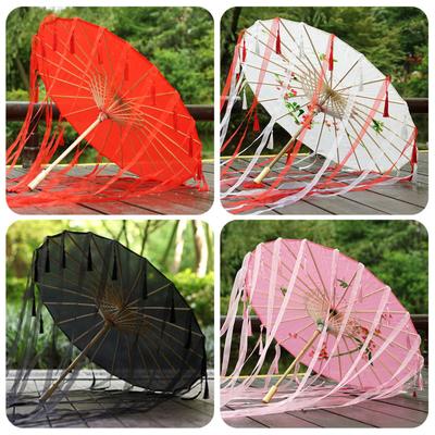 Net Rode Kwast Decoratieve Paraplu Lint Paraplu Zijden Doek Paraplu Hanfu Paraplu Rekwisieten Schiet Prestatie Kostuum Parasol