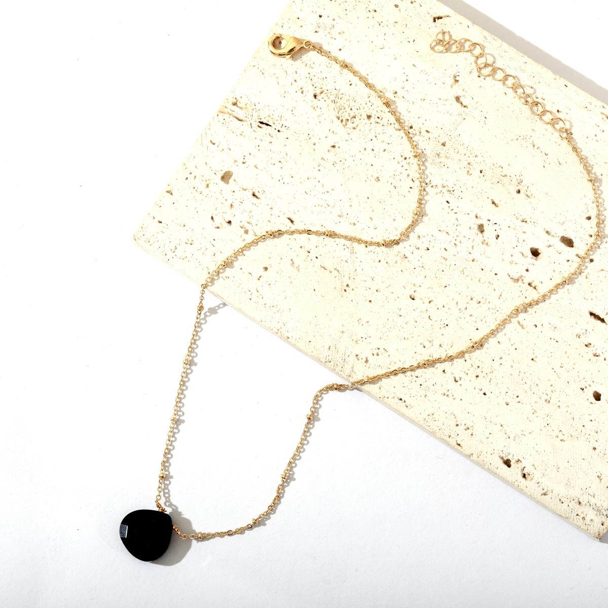 

Exquisite 16 Inch Short Natural Stone Pendant Necklace Summer Stainless Steel Necklace For Women чорний