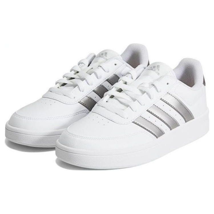 Adidas Breaknet 2.0 Leather Slip Resistant Lightweight Low Top Skate Shoes Women Sneakers White Silver HP9440