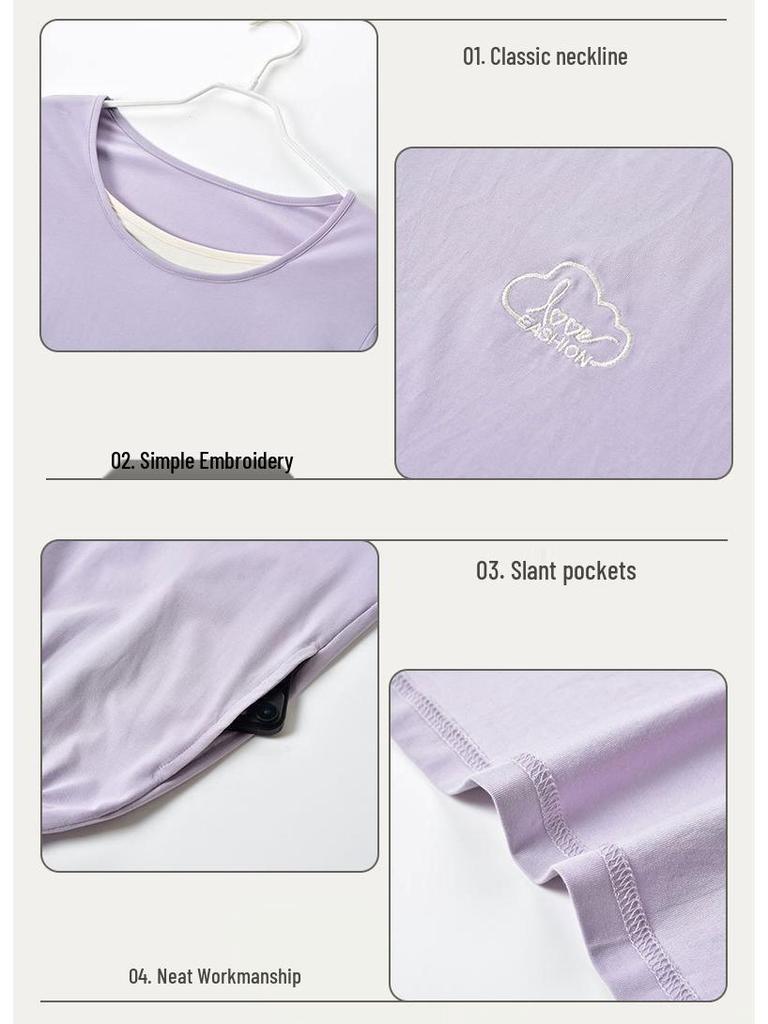 Damen Herbst Modal Baumwoll Pyjama Set: Langärmlig, Lange Hose, Pullover, Bequem, Schlichter Stil, Geeignet für Innen- und Außenbekleidung