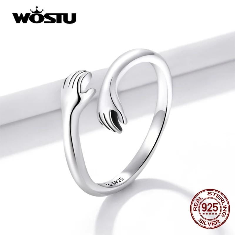 WOSTU 925 Silver Pet Cat Stackable Opening Ring For Women Snake Dog Adjustable Rings Fine Jewelry Party Birthday Gift