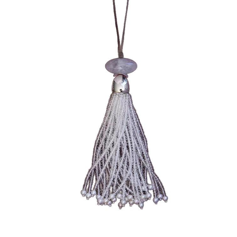 Autumn/Winter White Crystal Tassel Pendant Necklace - European & American Design for Versatile High-End Style