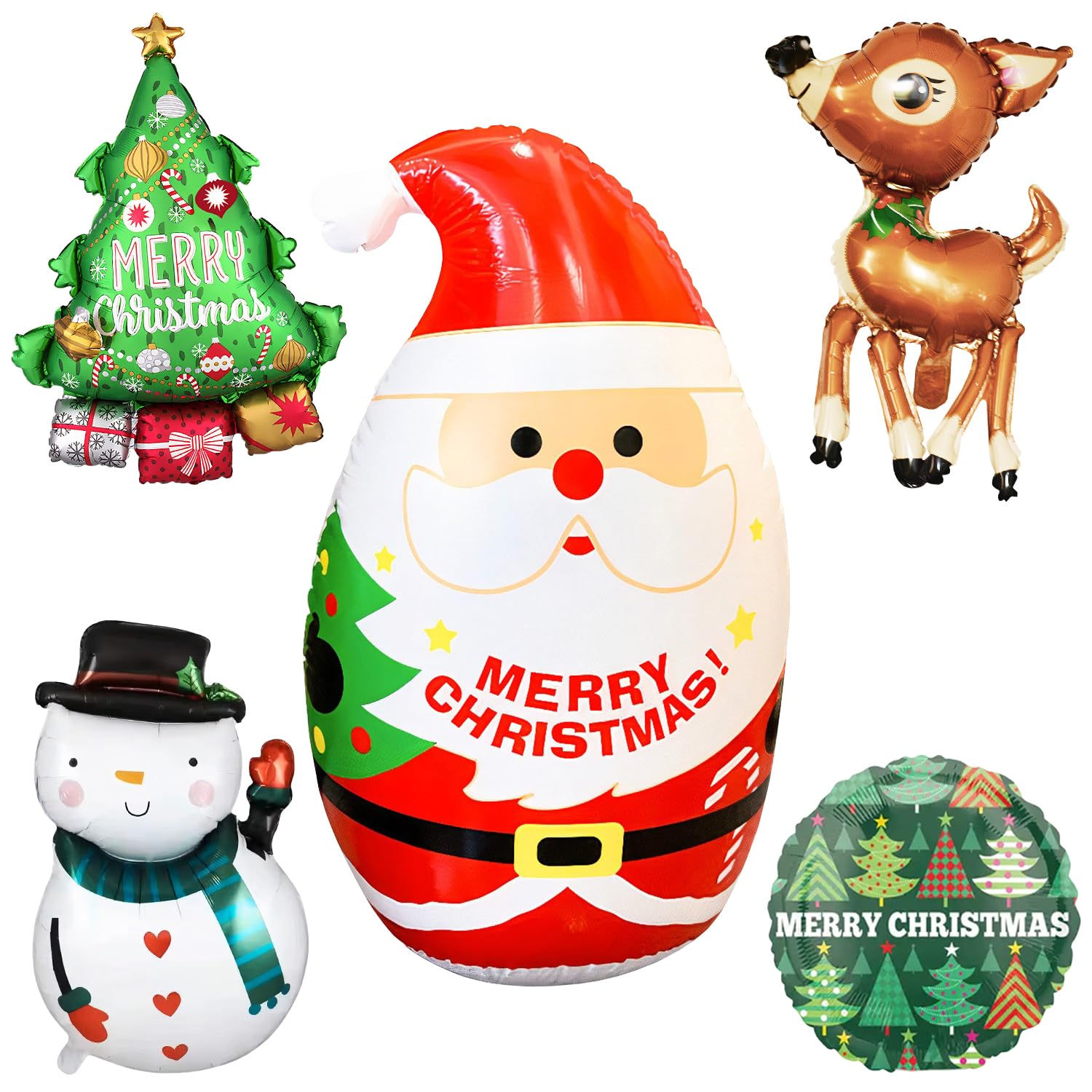 

D.STONE Рождественский воздушный шар Украшения Санта, Высота примерно 120 см, Идеально подходит для прихожих, магазинов, рождественских елок, снеговиков и Бэмби, Всего 5