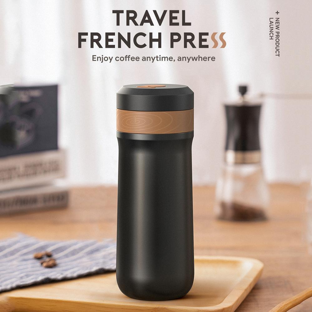 320ML Outdoor Portable French Press Coffee Maker, Stainless Steel Insulated French Press, Automatic Coffee Grounds Separation