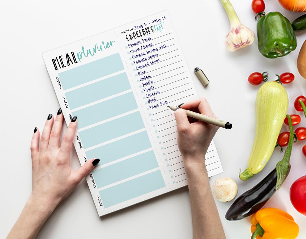 Inkdotpot Weekly Meal Planner Notepad 7"x10 , "Kitchen Menu" Magnetic Meal Planning Pad with Tear Off Grocery S-54 Sheets