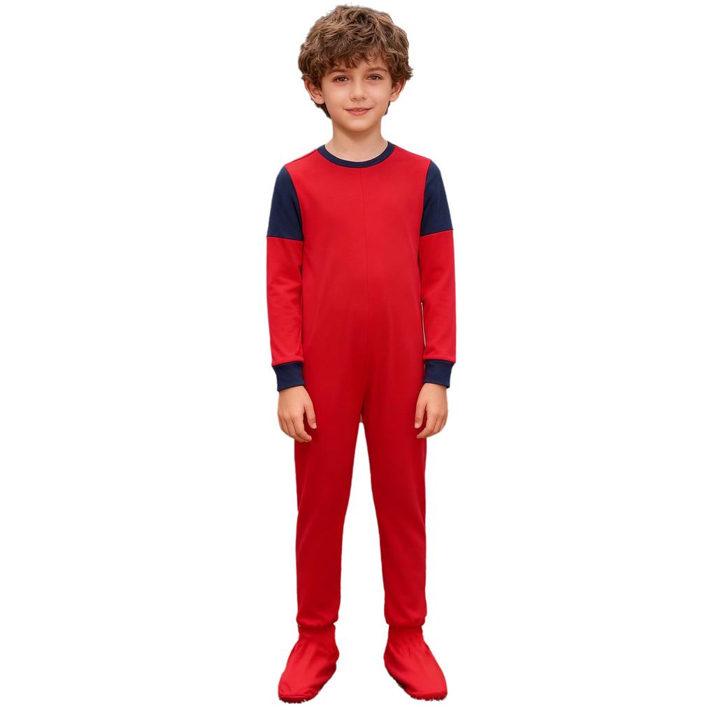 Unisex Kids Adaptive Clothing Round Neck Long Sleeve Anti Strip Back Full Zipper Color Block Footed Jumpsuit Special Needs Clothing