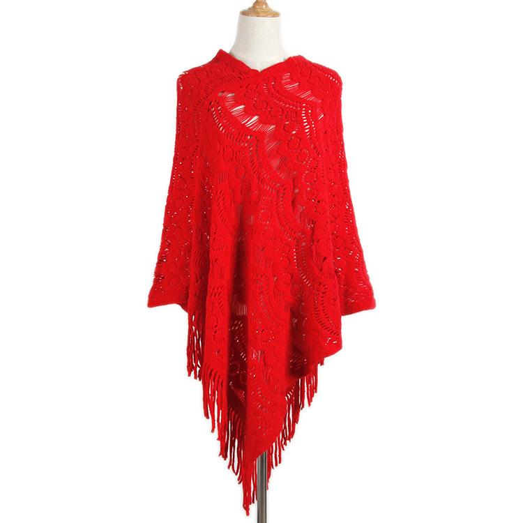Women's Fashion Temperament Casual Hair Ball Fringe Cape Sweater Bucket Coat