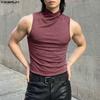 INCERUN Herren Hochgeschlossenes Ärmelloses Einfarbiges Glitzer Figurbetontes Lässiges Tanktop Weste