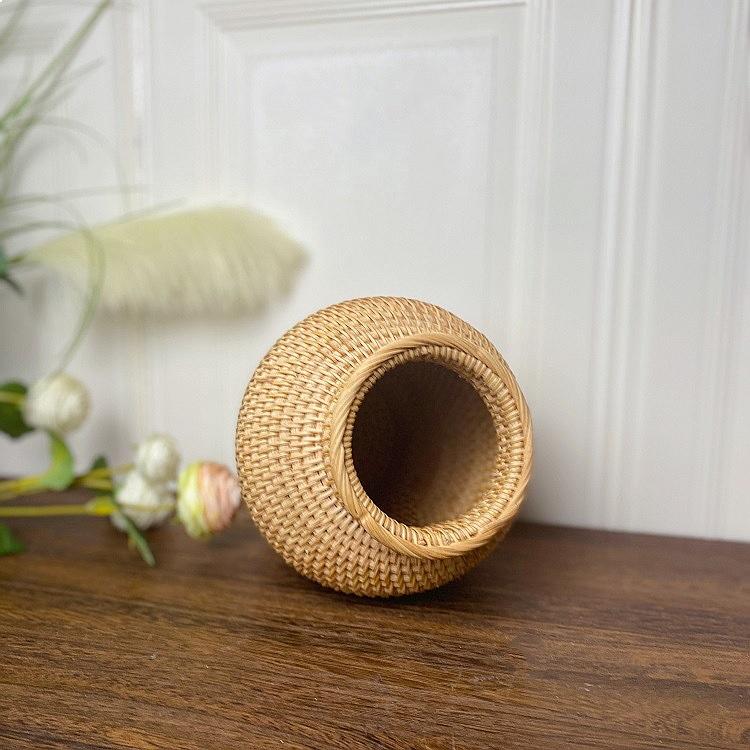 Vietnam Rattan Woven Vase Minimalist Nordic Home Decor Dry Flower Vase Basket for Living Room
