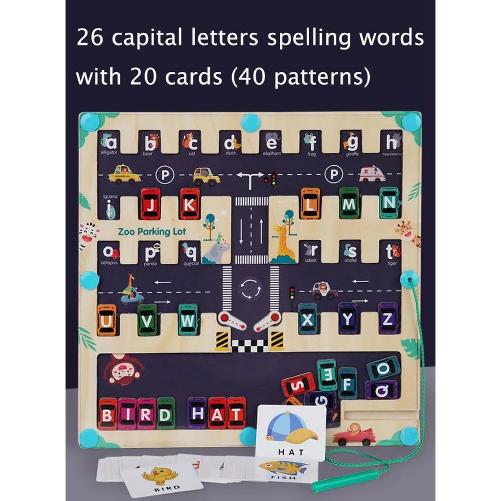 Children Magnetic English Letters Find Car Parking  Maze Learning Education Toys Color Matching Montessori Toys Wooden Toys