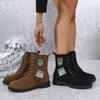 Fall/Winter New Mid-Leg Front Lace-Up Viscose Shoes Suede Block Heel Round Toe Martin Boots Women's
