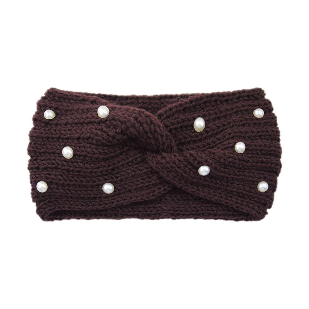 Women Wide Knitted Cross Pearl Headbands Autumn Winter New Warm Solid Hair Bands Ear Warmer Girls Elastic Sports Turban Headwrap