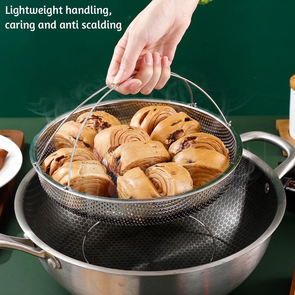 Multi-function Stainless Steel Steaming Tray Drain Basket Large Capacity Veggie Drain Basket For Home Use