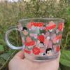 Small Fresh Floral Mouthed Glass Handle Cup