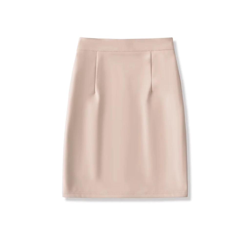 Elegant PU Leather Hip-Hugging Skirt: Retro, Slimming, Built-In Padding, Slit Midi Design for Women - Autumn/Winter