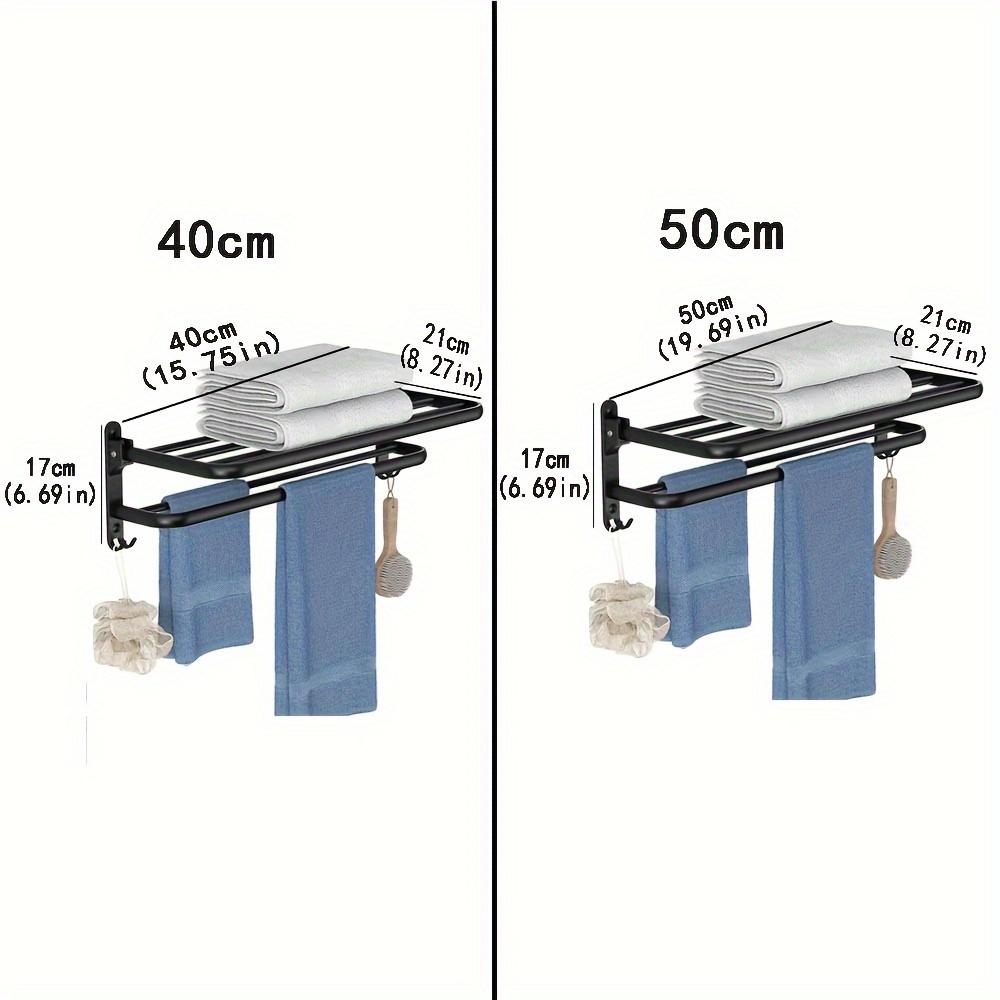1pc Towel Rack with Hooks, Hole-Free Clothes Organiser for Bathroom, Toilet Storage Bath Towel Holder