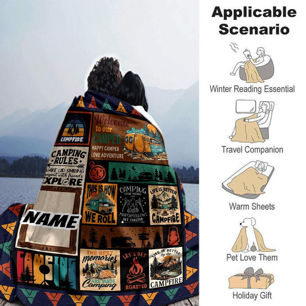 Camping Adventure Theme Customize Your Name Home Blanket S Comfortable Soft Lightweight Allseason Multipurpose Blanket For Picnics Sofas Offices Beds