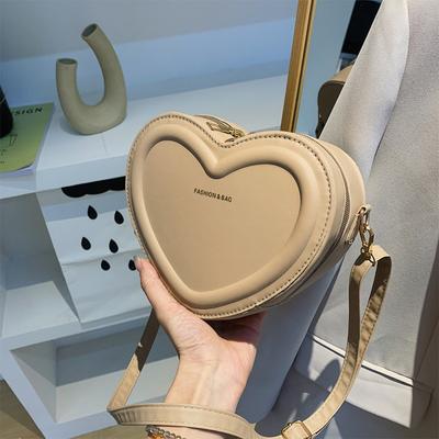 Damen Herzförmige Süßigkeitenfarbe Schultertasche PU-Leder Umhängetasche mit Reißverschluss, Verstellbarer Riemen für Lässige Tägliche Nutzung