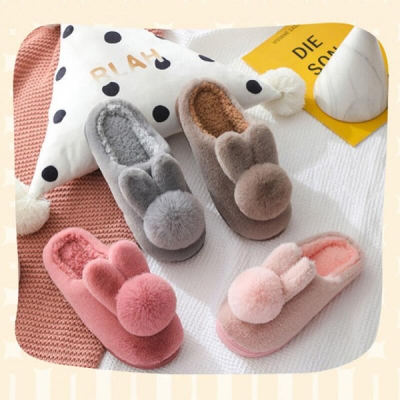 

Drop rabbit wool slippers, living room slippers, winter slippers, fur slippers Gray (Free size 230 250)