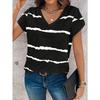Hundreds of Striped Women's T-shirt Summer Casual V-neck Short-sleeved Tops Classic Style Oversize Loose Women's Clothing