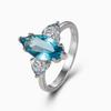 Bridal Wedding Love Water Drop Shining Design French Romantic Horse Eye Blue Zircon Ring Trendy Elegant Jewelry