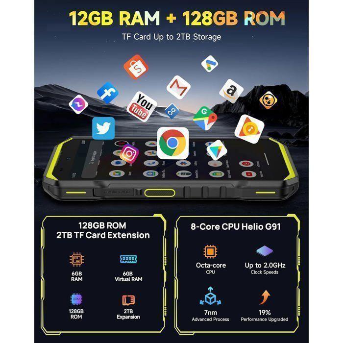 Telephone Portable Incassable Ulefone Armor X32 16Go+128Go 5.65'' Corning Glas Smartphone Robuste Android 14 Dural SIM/NFC Vert