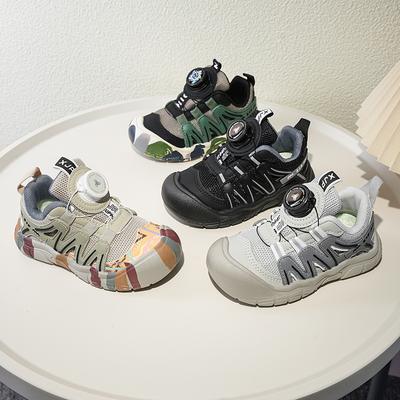 Children's Sports Shoes 2025 Autumn New Boys Rotating Buckle Mesh Shoes Breathable Mesh Girls Mountaineering Running Shoes