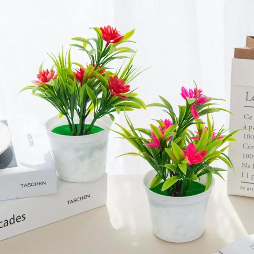 Artificial flowers Bonsai Vase for Home Decoration Mini Potted Festival Wedding Ornamental Flowerpots Bathroom Windowsill Plants