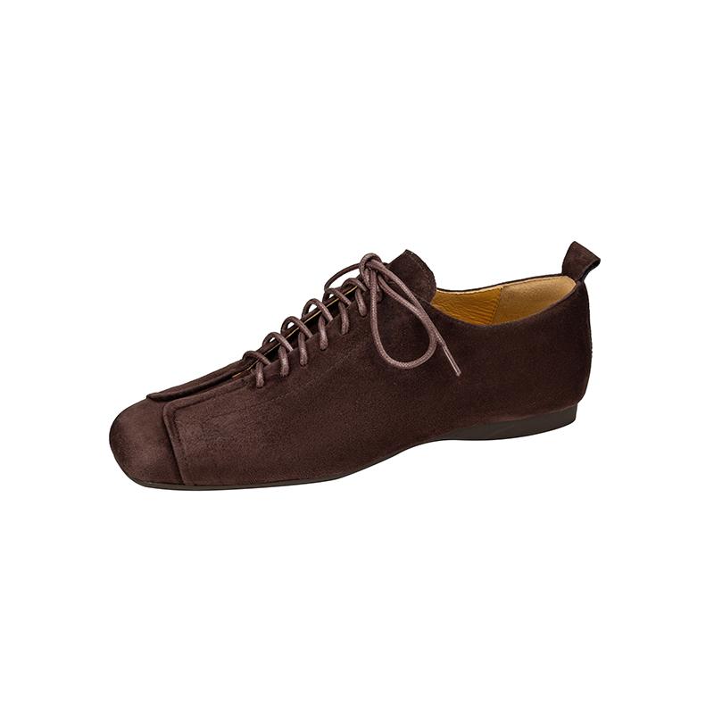 Fashion 2025 Spring New Women Lace-up Low Heel Square Toe Basic Casual Working Comfortable Soft Sheep Suede Leather Shoes Woman Concise