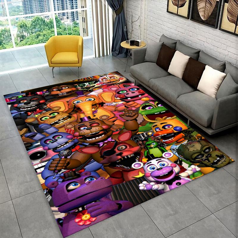 Klasický F-FNAF Hororová Hra Freddy Koberec Kobereček do Herny Ložnice Obývacího Pokojíku Pohovky Domácí Dekorace, Dětský Kobereček Protiskluzová Podložka
