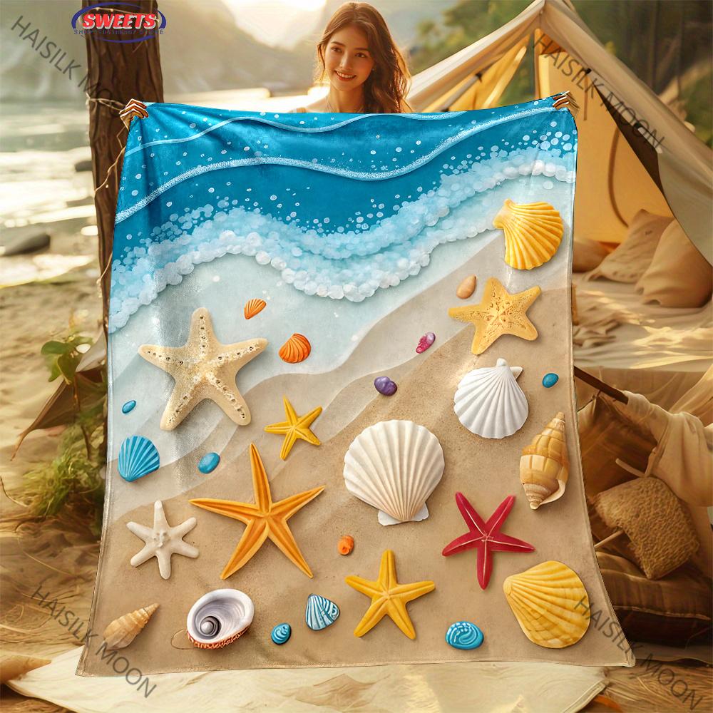 3D Printing Ocean Beach Starfish Theme Blanket Bedroom Sofa Livingroom All Seasons Shawl Blanket Birthday Holiday Gifts for Kids