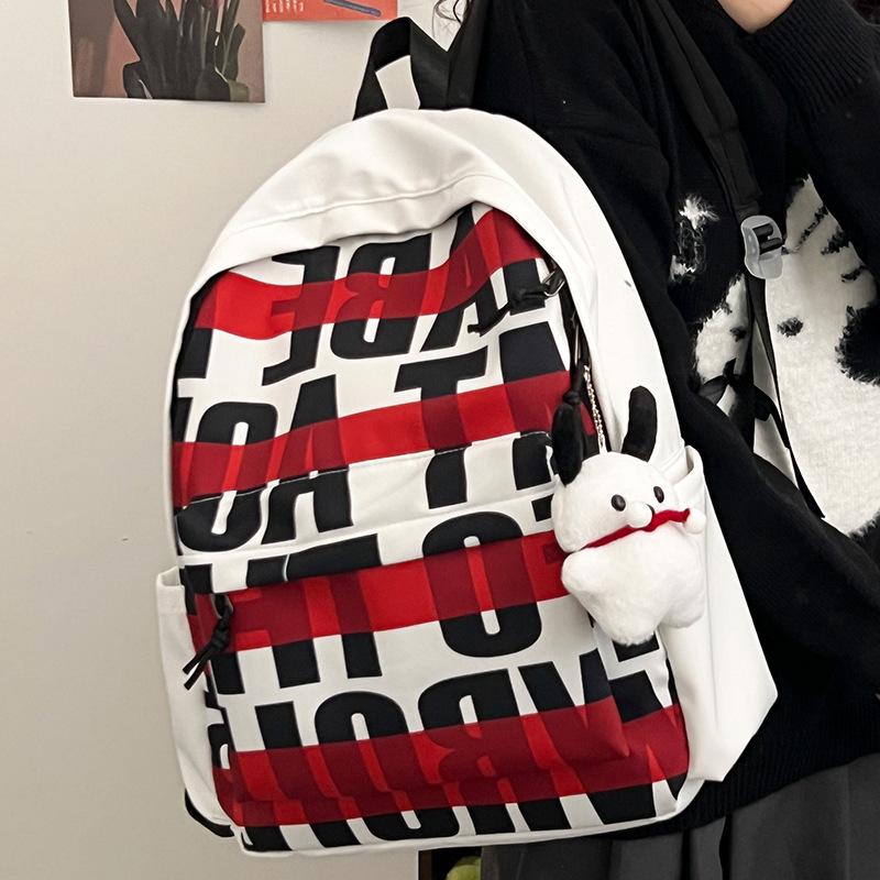 Creative Printed Letter Backpack Bag Casual Simple Large Capacity Men And Women The Same College Student Campus Bag
