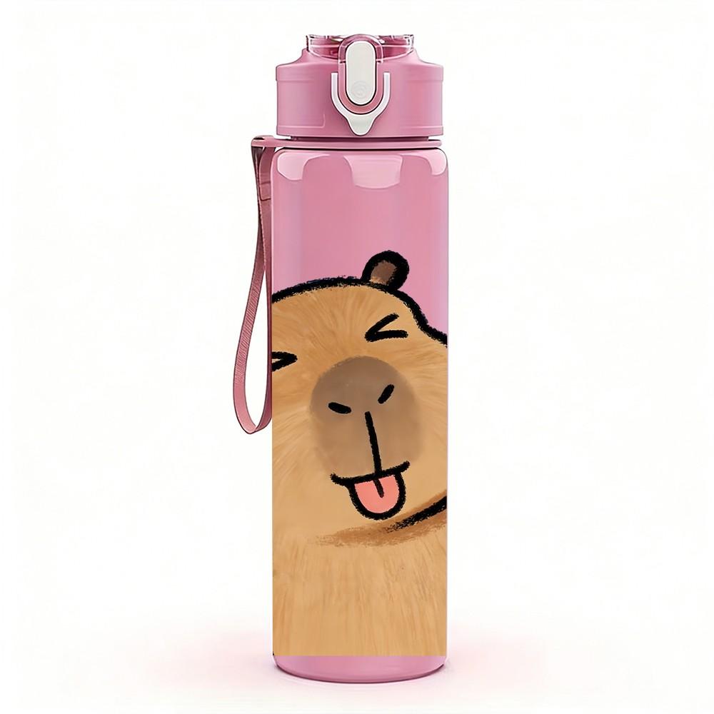 1PC Waving Capybara Cute Animal Print 750ml Color Plastic Sports Water Bottle Leakproof Flip Straw Lid Suitable for Sports Office Home Use